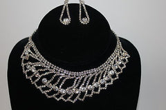 Silvertone Necklace and Earring Set Crystal Bib with Earrings
