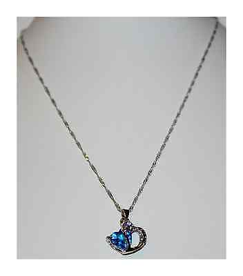 White Goldtone Chain Necklace with Blue and Clear Faux Crystals W00296