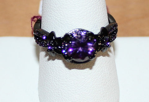W00368 Black Band with Amethyst Faux Stones Size 9