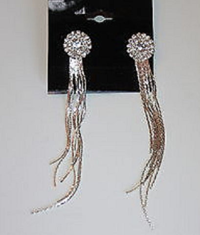 W00374 Silvertone Long Dangle Earring 4 In