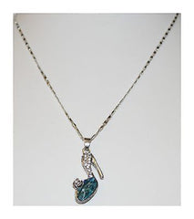 Silvertone High Heel Pendant Necklace with Blue Faux Crystal W00291