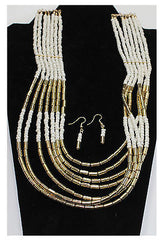 Bohemian style Necklace & Earrings set Off White & Goldtone