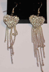 Gorgeous Faux Crystal Heart Silvertone Earrings