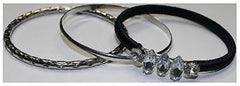 Trio of  Bracelets Silvertone Ave smooth diamond cut  black wrapped bracelets