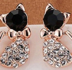 Elegant Crystal Rhinestone Kitty Earrings