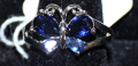 925 Silvertone Ring with Blue Butterfly Crystals Size 7