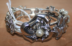 Silvertone Flower Bracelet with Faux Pearls