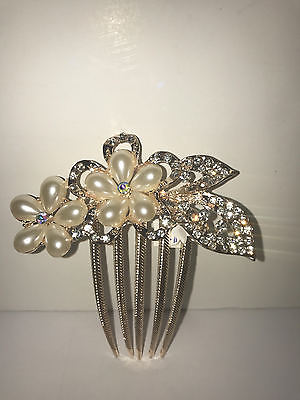Goldtone Faux Pearl and Crystal Hair Comb