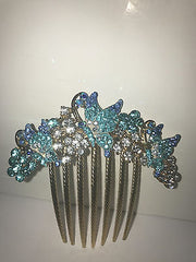 Goldtone and Clear Shades of Blue Butterfly Hair Comb
