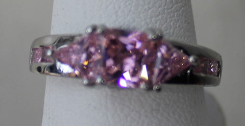 Silvertone Ring with Light Pink Stones Size 8 - W00325
