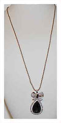 Gold Gem and Bow Drop Necklace on Long Chain W00271