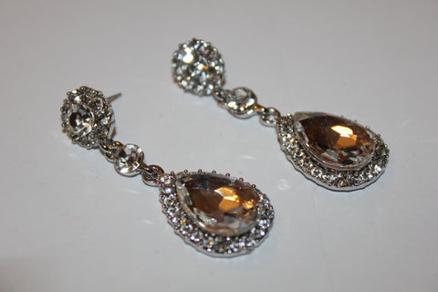 W00387  Elegant Clear Crystal Drop Earrings