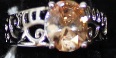 S925 Silvertone Ring with Peach Crystal Size 7