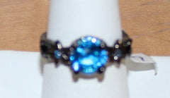 Gunmetal Ring with Faux Blue and Black Crystal Size 9