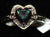W00361 Silvertone Ring with Rainbow Crystal Heart and Clear Crystals