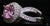 Silvertone Ring Pink Round Stone Surrounded w Clear Faux Crystals Size 8 W00304