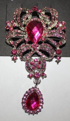 Gorgeous Pin Brooch with Bright Pink Faux Gems