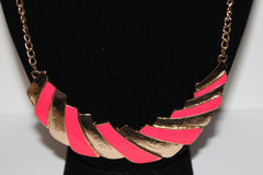 Goldtone and Pink Bib Necklace