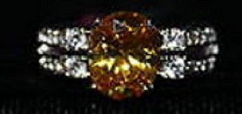 Faux Citrine Lg Stone with Clear Accent Stones Silvertone Ring Size 8 W00320
