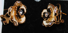 Gorgeous Flower Earrings in Off White, Black & Gold